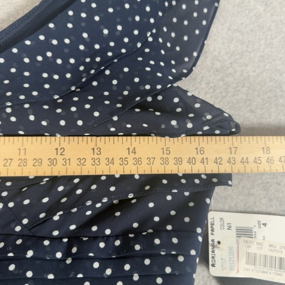 Adrianna Papell Womens 4 Navy Polka Dot Chiffon Ruffle Fit & Flare Dress NWT - Picture 7 of 12